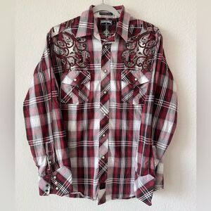Panhandle Slim Men’s Embroidered Western Plaid Pearl Snap Shirt Sz M‎ Rodeo